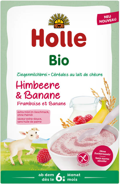 Holle Bio detská kaša malina / banán mliečna vyrobená z kozieho mlieka od 6. mesiaca
