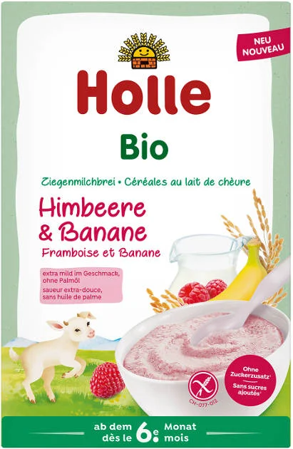 Holle Bio detská kaša malina / banán mliečna vyrobená z kozieho mlieka od 6. mesiaca