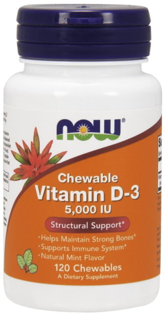 Vitamín D3 5000 IU cmúľajúci (Prírodná príchuť mäty) Now Foods | výživový doplnok | vitamín