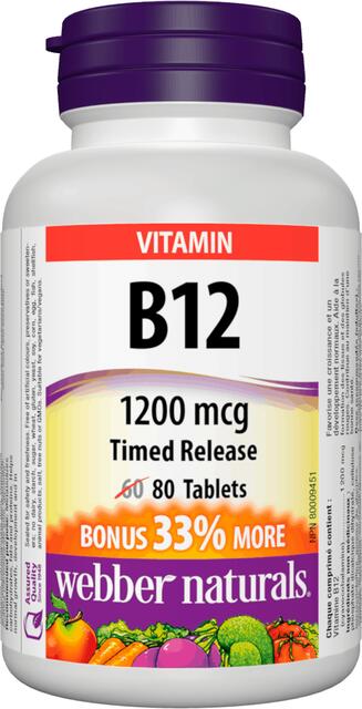 Vitamín B12 1200 mcg časované BONUS Webber Naturals | výživový doplnok | vitamín