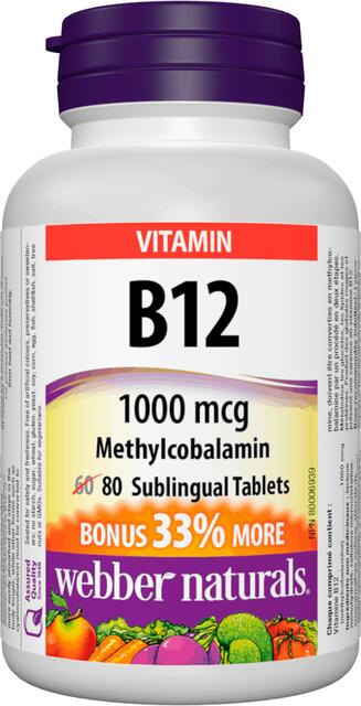 Vitamín B12 1000 mcg (Metylcobalamin) BONUS Webber Naturals | výživový doplnok | vitamín